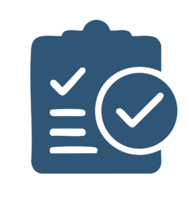 Icon of a clip board with a check mark.